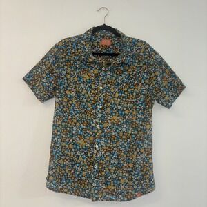 Lost At Sea Mens Button Up Shirt Sz Med Colorful Floral Retro Stretch 70s Funky